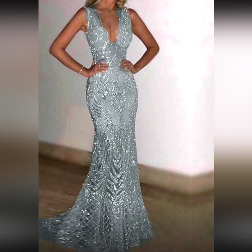 BRAND NEW Elegant Silver Evening Gown